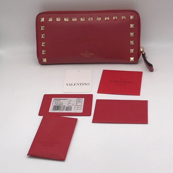 Valentino Garavani Rockstud Continental Leather Wallet. EUC  RED - Picture 2 of 16